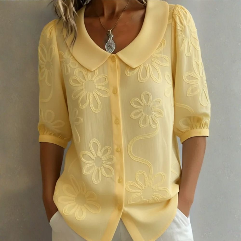Clotilde™ | Bluza s Peter Pan ovratnikom i cvjetnim vezom