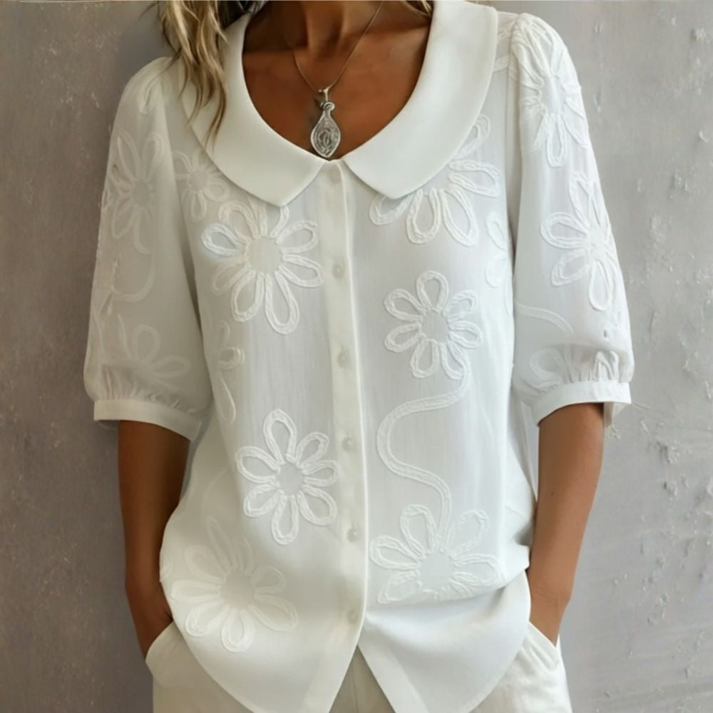 Clotilde™ | Bluza s Peter Pan ovratnikom i cvjetnim vezom