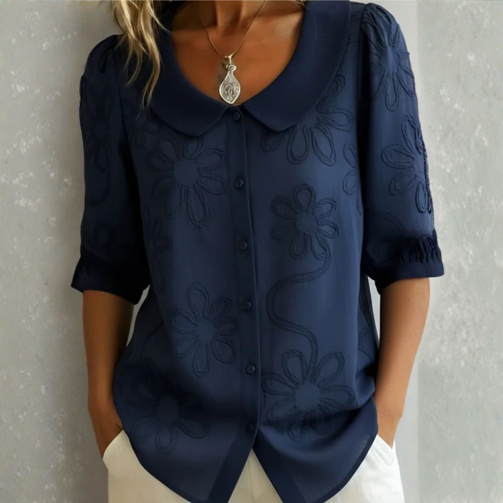 Clotilde™ | Bluza s Peter Pan ovratnikom i cvjetnim vezom