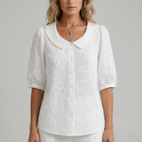 Clotilde™ | Bluza s Peter Pan ovratnikom i cvjetnim vezom