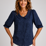 Clotilde™ | Bluza s Peter Pan ovratnikom i cvjetnim vezom