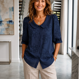 Clotilde™ | Bluza s Peter Pan ovratnikom i cvjetnim vezom