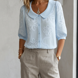 Clotilde™ | Bluza s Peter Pan ovratnikom i cvjetnim vezom