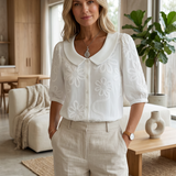 Clotilde™ | Bluza s Peter Pan ovratnikom i cvjetnim vezom
